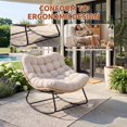 thumbnail image 3 of Indoor Outdoor Patio Rocking Glider Chair – 450 lbs Capacity – Weather-Resistant Rattan, UV-Proof Cushion & soft Toy Fleece Upholstery – Sturdy Rubber Wood & Reinforced Steel Frame, 3 of 5