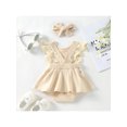 thumbnail image 2 of Honganda Newborn Girl Romper Outfits, Sleeveless Lace Patchwork Solid Color Dress Style Romper + Cute Headband Set, 2 of 8