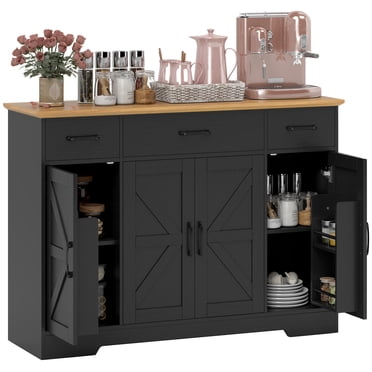 Buffet de Style Ferme avec Charnières à Fermeture en Douceur, Armoire Buffet de Cuisine, Noir