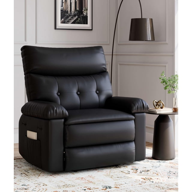 Gaderth 360° Swivel Massage Recliner Chair, Swivel Nursery Rocker Recliner with Remote Control, Manual PU Leather Reclining Sofa Chair with Side Pocket, Modern Lounge Seat for Living Room Nursery