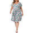 thumbnail image 2 of GRACE & GRANDEUR Robe Midi d'Été Plissée à Fleurs à Manches Courtes à Col Rond pour Femme Grande Taille3X Rose Vert, 2 of 6