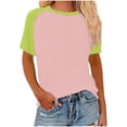 thumbnail image 1 of Womens Summer Raglan T-Shirts Color Block Plus Size Baseball Tees Casual Short Sleeve Loose Pullover Pink, L, 1 of 5