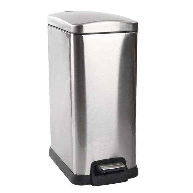 Hometrends 15 Liter Stainless Steel Hands Free Bathroom Trash Can, Durable Foot Pedal, Fingerprint-proof stainless steel finish Wastebasket