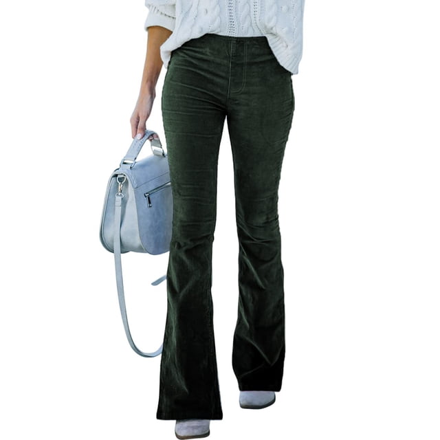 Luxur Pantalon Évasé Taille Haute pour Femme, Vert Foncé, Taille 3TG