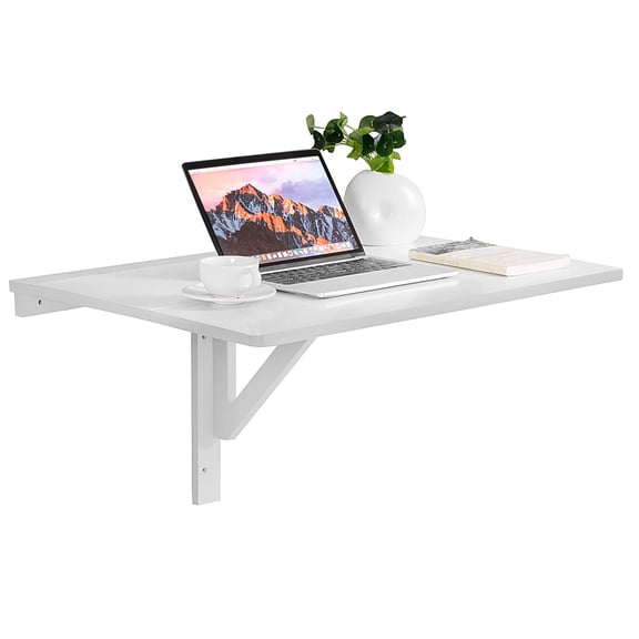 Patiojoy Wall-Mounted Drop-Leaf Table Folding Space Saving Hanging Laptop Desk White