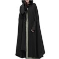 thumbnail image 1 of KIHOUT Spring Winter Warm Coat Women Fashion Solid Color Hooded Button Cloak Split Fork Woolen Overcoat,Size S-2XL, 1 of 1