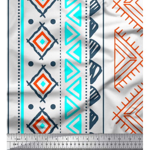 Soimoi Tissu Voile de Coton Aztec Géométrique Imprimé 1 Yard 56 Pouces de Large