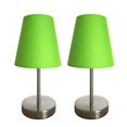 thumbnail image 1 of All The Rages LT2013-GRN-2PK Designs Simples Sable Nickel Mini Lampe de Table de Base avec Abat-Jour en Tissu Ensemble de 2, Vert, 1 of 4