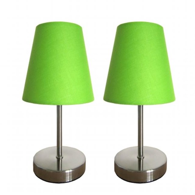 All The Rages LT2013-GRN-2PK Designs Simples Sable Nickel Mini Lampe de Table de Base avec Abat-Jour en Tissu Ensemble de 2, Vert