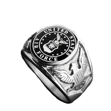 JAJAFOOK Vintage Titanium Steel US Military Air Force Ring Eagle Medal Rings For Men