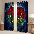 thumbnail image 2 of Ensemble de Rideaux de Fenêtre Roses Rouges de 2 Panneaux, Jardin Naturel Fleurs Épanouies Rideau de Fenêtre Romantique, Style Vitrail Artistique Rideau Patchwork pour Décoration de Chambre d'Ado Adulte, 42wx84l Pouces, 2 of 6