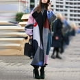 thumbnail image 1 of Women Color Block Lapel Printed Trench Coat Double-faced Woolen Coat Jacket, 1 of 3