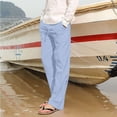 thumbnail image 4 of Men's Loose Plus Cotton Linen Summer Breathable Casual Cropped Pants Solid Drawstring Sweatpants Joggers, 4 of 5