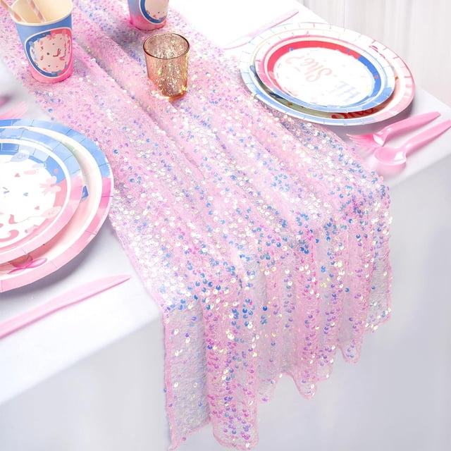 Weekly Deals! Gspmoly Sequin Table Runner13X70.86 Inches Long Ridescent Glitter Fabric for Girls Summer Wedding Party Birthday Decorations Weekly Deals