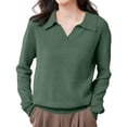 thumbnail image 2 of Polo Pullover Sweater Knitted Pullover Solid Color Long Sleeve Oversized Sweatshirt Pullover Sweater Collared Sweaters Polo Shirts Soft Touch Funnel Soft Warm Cozy Oversized Sweaters Green XL, 2 of 8