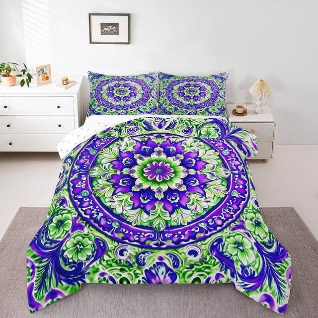 Erosebridal Hippie Mandala Down Comforter, Boho Flower Down Comforter, 3pcs, Reversible