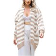 thumbnail image 1 of IROINID Cardigan Mi-Long pour Femmes, Veste Ouverte devant, Rayures, Manches Longues, Cardigan Décontracté, Ample, Blanc, 1 of 9