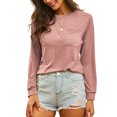 thumbnail image 4 of LUXUR T-shirt Femme Col Rond Tee-Shirt Couleur Unie Pull Décontracté Manches Longues Rose m, 4 of 5