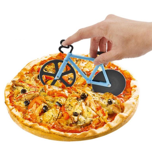 Amdohai Stainless Steel Pizza Cutter Two-wheel Bicycle Shape Pizza Cutting Knife Pizza Tool Pizza Cutter White
