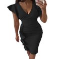 thumbnail image 1 of MesaSe Femmes d'Été Près du Cou Manches Robe V Swing Robe avec Poches Couleur Unie une Seule Pièce, 1 of 9