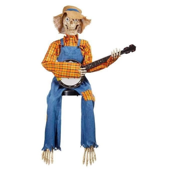 BINGLI Décoration de Joueur de Banjo Squelette d'Halloween, Crâne Animé, Accessoires de Fête d'Halloween Musicaux pour Jouer, Décor pour Intérieur Extérieur