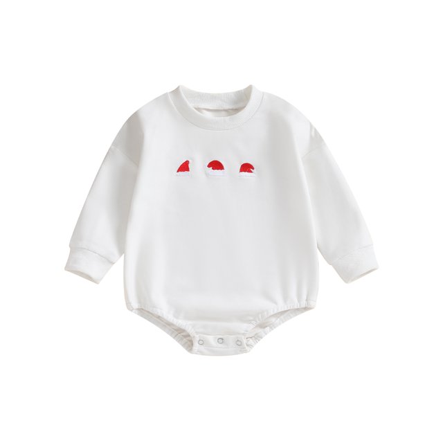 Faithtur Baby Christmas Rompers Newborn Winter Tree Embroidery Round Neck Bodysuit Infant Long Sleeve Jumpsuits for Winter