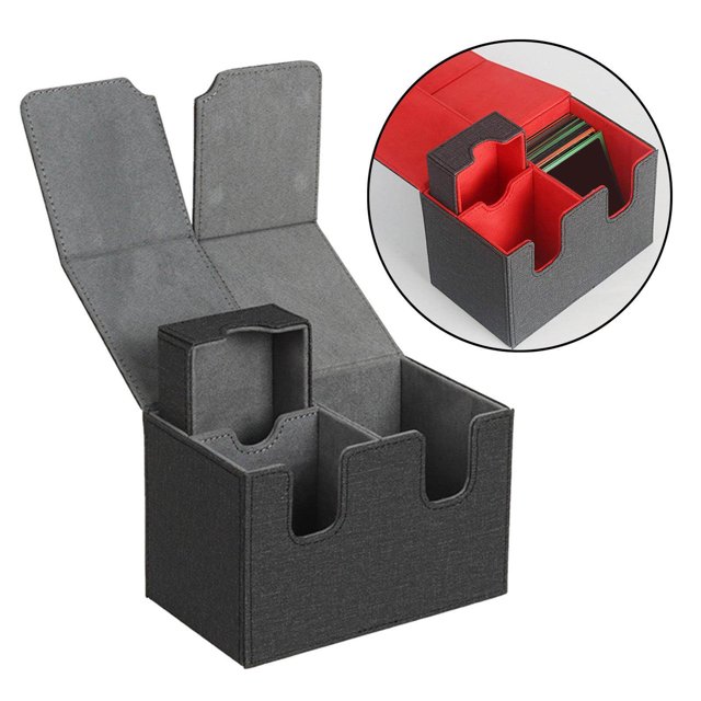 pitrice 160 Card Deck Storage Gathering Card Deck Case Collectible Game Toy Hobbies Box Collectible Card Organizer Cards Container for MTG TCG Black gray