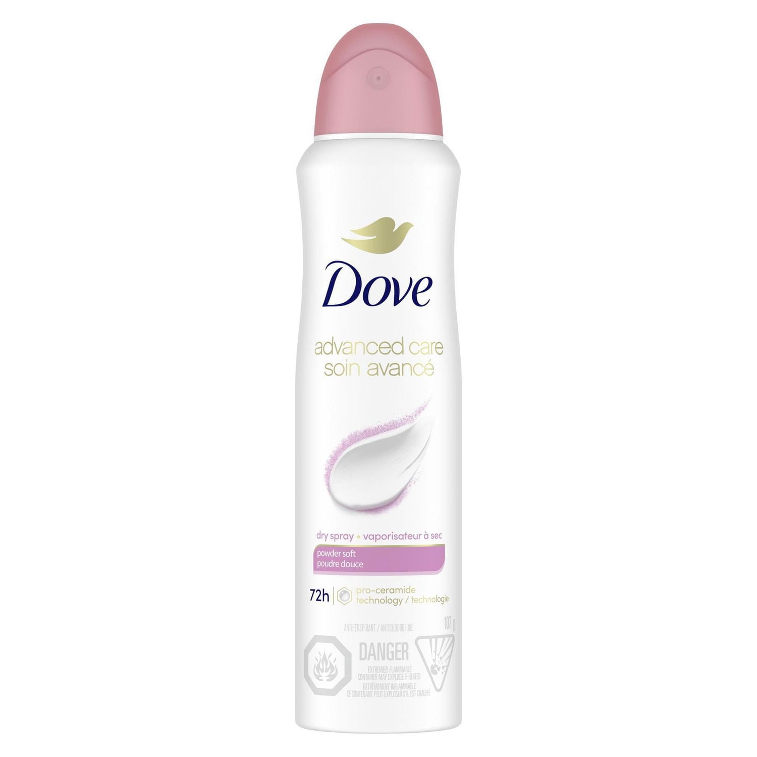 Dove Soin Avancé Désodorisant Antisudorifique en Vaporisateur à Sec Poudre Douce, 107 g