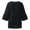 thumbnail image 5 of Liquidation d'Économies! Hauts pour Femmes Grande Taille, Chemise d'Été pour Femmes à la Mode Plissée à Manches 3/4 Col Rond Imitation Coton et Lin Chemise Ample Blouse, 5 of 5