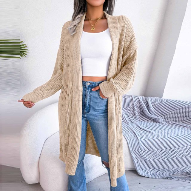 Cardigan Court Mode Femme Automne Hiver Col à Revers Long Cardigan Chandail Manteau Hauts en Liquidation