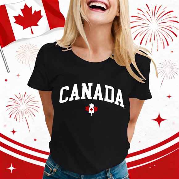 T-shirt Canada pour Femmes à Manches Courtes avec Feuille d'Érable, T-Shirt Basique, Hauts de Printemps, Hauts pour Sortir