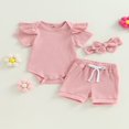 thumbnail image 2 of Baby Girls Shorts Set  Short Sleeve Romper with Shorts and Hairband, 2 of 9