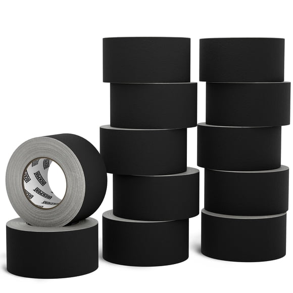 Lockport Black Gaffers Tape 2 inch x 30 Yards - 12 Pack Pro Black Gaff Tape - Bulk Pack - No Residue, Water Resistant, Non- Reflective, Easy Tear - M