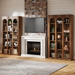 5-Tier Farmhouse Arched Bookshelf, 70.87-Inch Tall Bookcase, Walnut Brown (Set of 2)