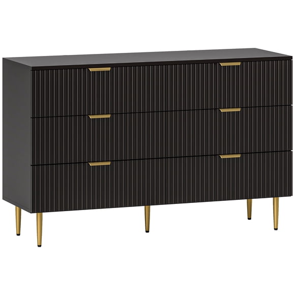 HOMCOM Commode à 6 Tiroirs pour Chambre Commode Poignées et Pieds Dorés