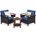 thumbnail image 3 of Patiojoy 3-Piece Patio Rattan Wicker Bistro Set Acacia Wood Frame Sofa and Side Table Blue, 3 of 4