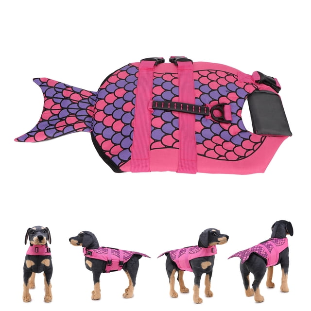 Dog Life Jacket, Adjustable High Visibility Dog Life Vest Ripstop Dog Lifesaver Pet Life Preserver With High Flotation Swimsuit For Small Medium And Large Dogs