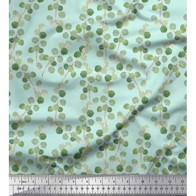 Soimoi Green Poly Georgette Fabric Leaf Leaves Print Fabric by the Yard 42 Inch Wide