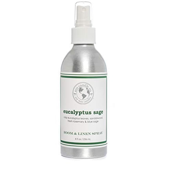 Eco Candle Co. Room & Linen Spray, Eucalyptus Sage, 8 oz. - Scents Of Eucalyptus, Sandalwood, Rosemary, & Sage - Recycled Aluminum Bottle, No Propellents, Pump Top, All Natural Ingredients
