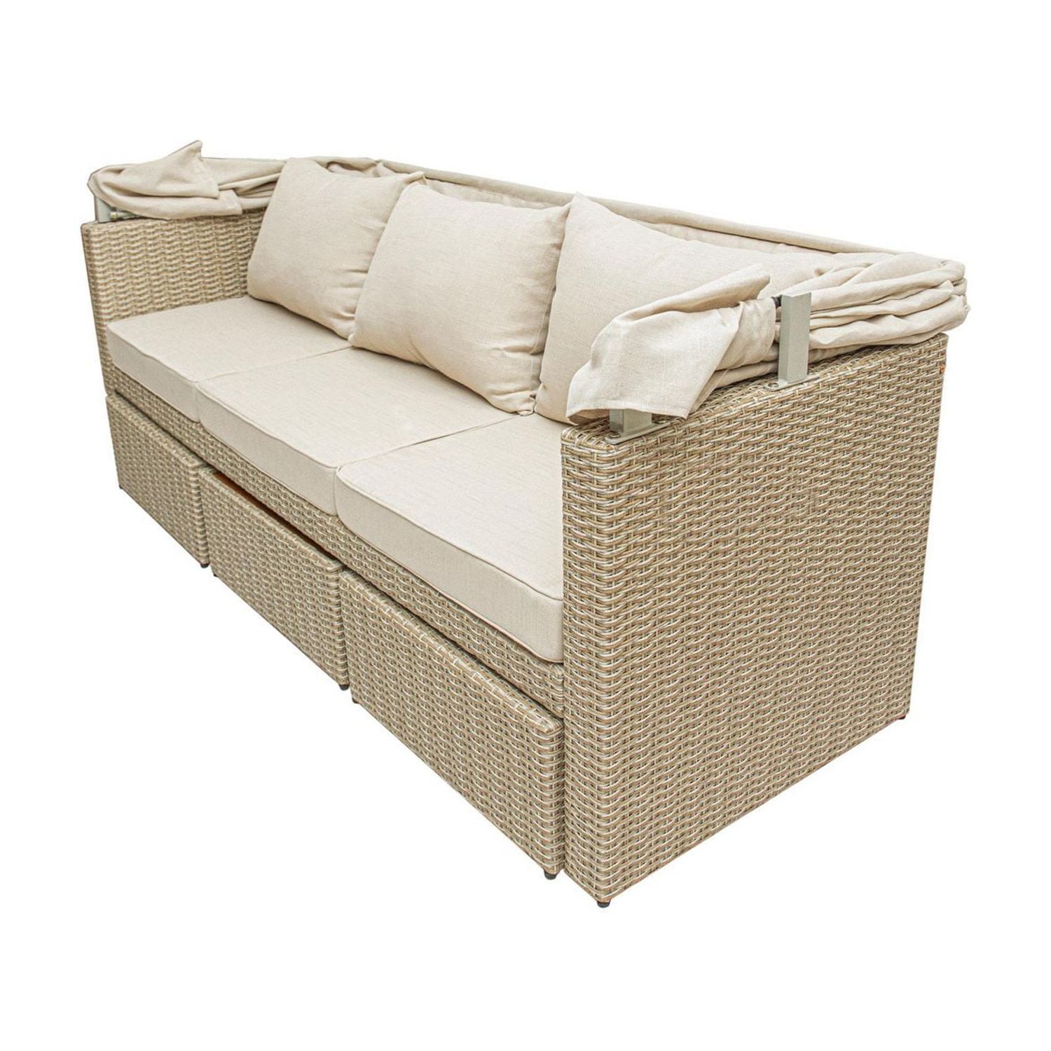 Deko Living Canapé de patio extérieur en osier 5 places avec auvent et pouf avec table