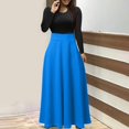 thumbnail image 2 of Robes d'Automne pour Femmes Robe Maxi pour Femmes Unie à Manches Longues à Col Rond Chandail Robe Patchwork Robe avec Poches pour Femmes P-77 Bleu Ciel P, 2 of 5