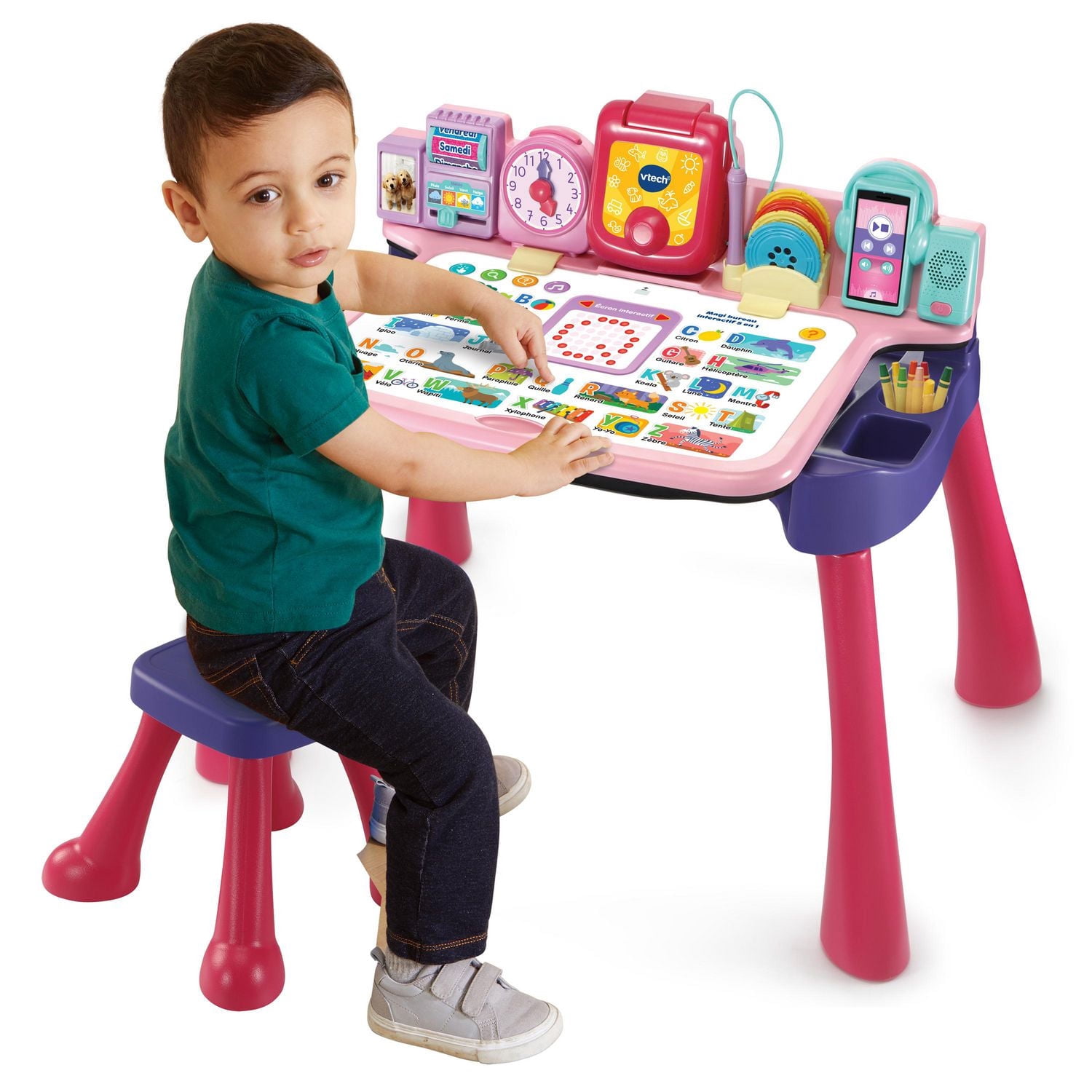 VTech Magi bureau interactif 5 en 1 avec tabouret, rose - Exclusif à Walmart - Version française, 2-5 Ans