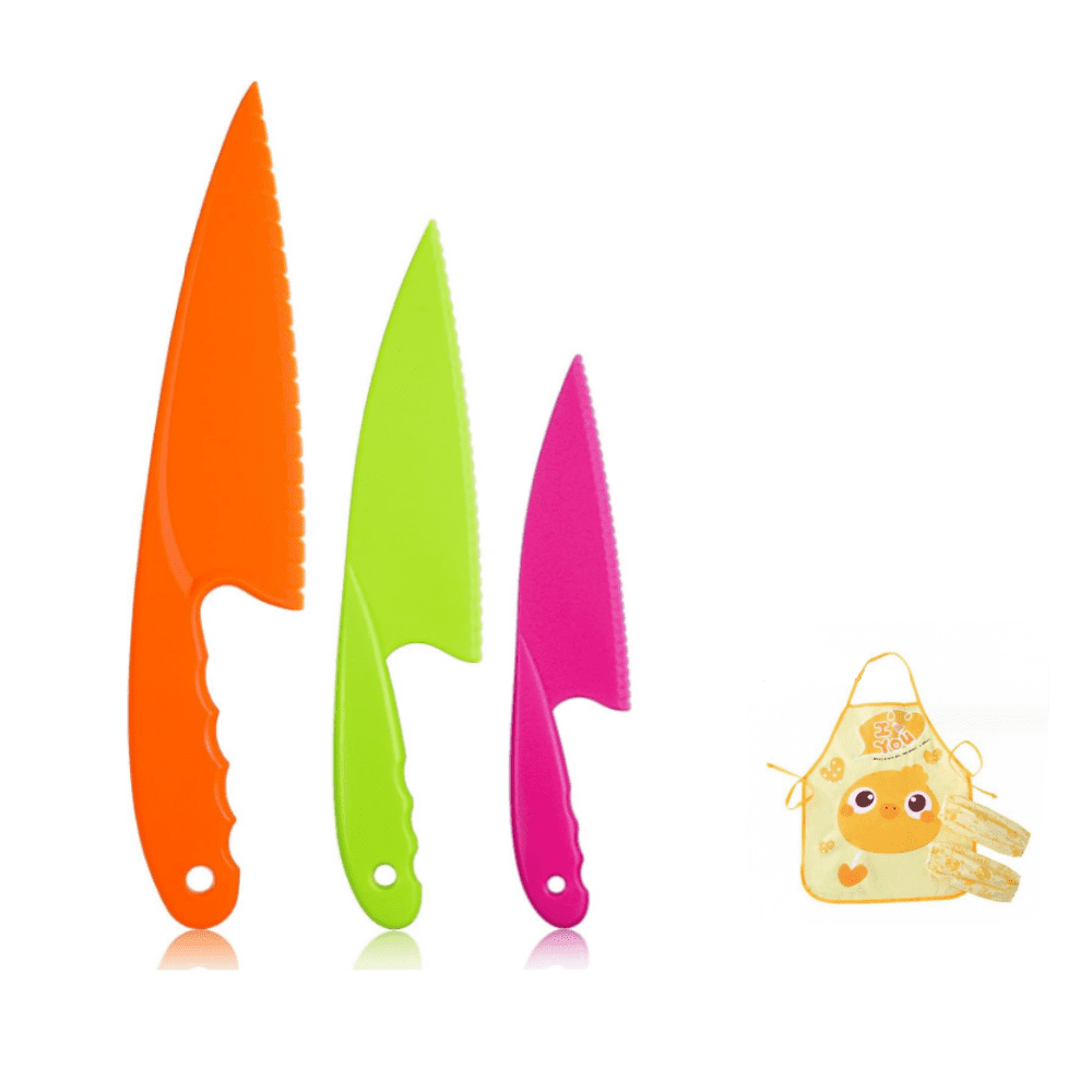 Child Safety Knife Set - 3 Knives + 1 Apron 1 Sleeve Cover