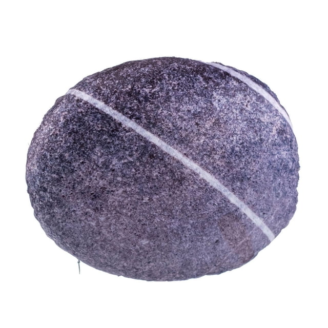 Truu Design Decorative Natural Stone Pebble Shaped Microplush Pillow in grey, 22 x 22 inches, front-facing view showing soft velvet texture with a white diagonal stripe resembling natural stone, ideal for outdoor cushions and patio décor.