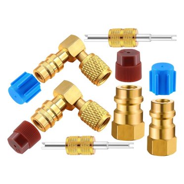 R12 to R134A AC Fitting Conversion Adapter Kit, Quick Coupler Valve A/C 90° Port Retrofit Adapter High/Low Pressure