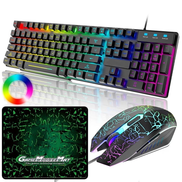 facefd RGB Gaming Keyboard and Mouse USB Wired LED Backlight Gaming Mouse Keyboard and Mouse Pad for Laptop PC Computer Gaming and Work Black