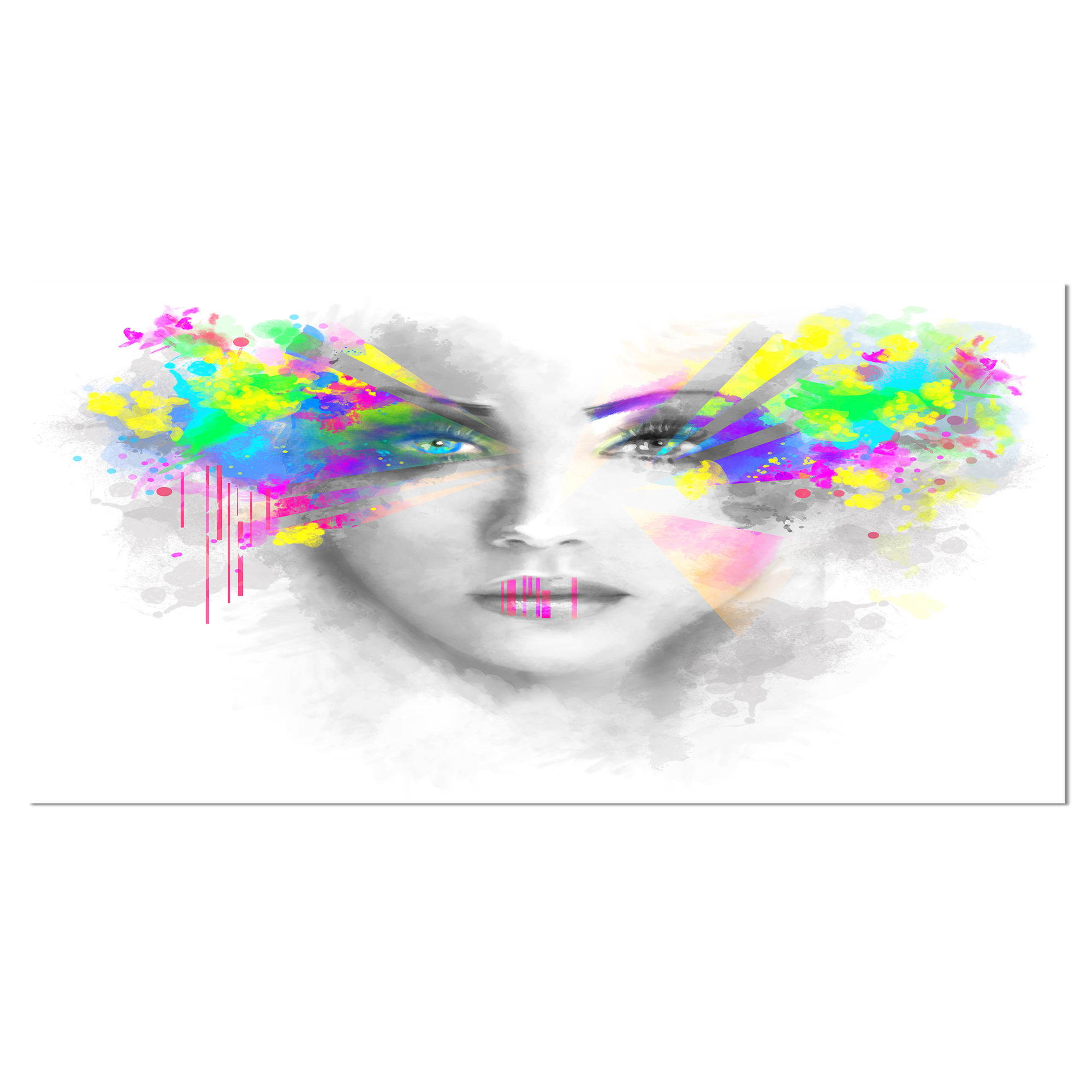 Design Art Gray Woman with Green Flowers Canvas Print
