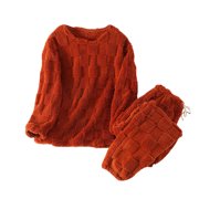 cfhntfmh Plaid Pajamas Sets for Women Soft Comfy Pjs Pullover with Warm Plush Pant Lounge Fluffy Pajama Sleepwear