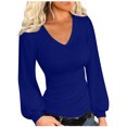 thumbnail image 2 of Qertyioot Blouse Régulière Polyvalente pour Femmes d'Hiver, Aguichant, Extensible, à Col en V, à Manches Longues, 2 of 8