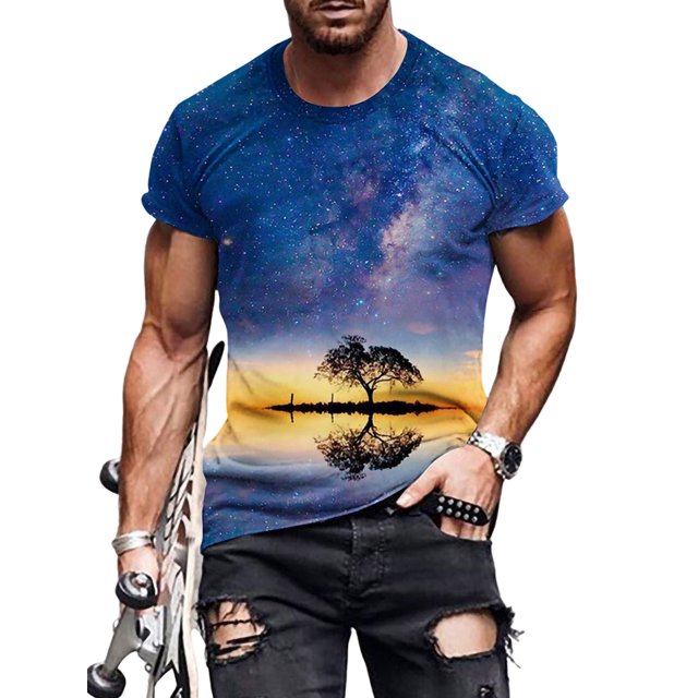 Bellella T-shirt Homme Col Rond T-Shirts Manches Courtes Hauts d'Été Mode Blouse Imprimée Numérique 3D Pull Style L 4TG